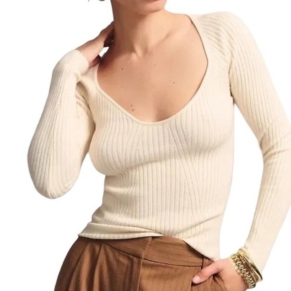 l*space Sweaters - NEW L*Space Camryn Ribbed Fitted Long Sleeve Tapioca (Cream)‎ Sweater Size Small